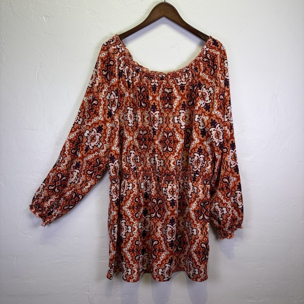Jessica London Woman's Mini Dress Size 22-1X‎ Red Orange Damask Boho Bohemian